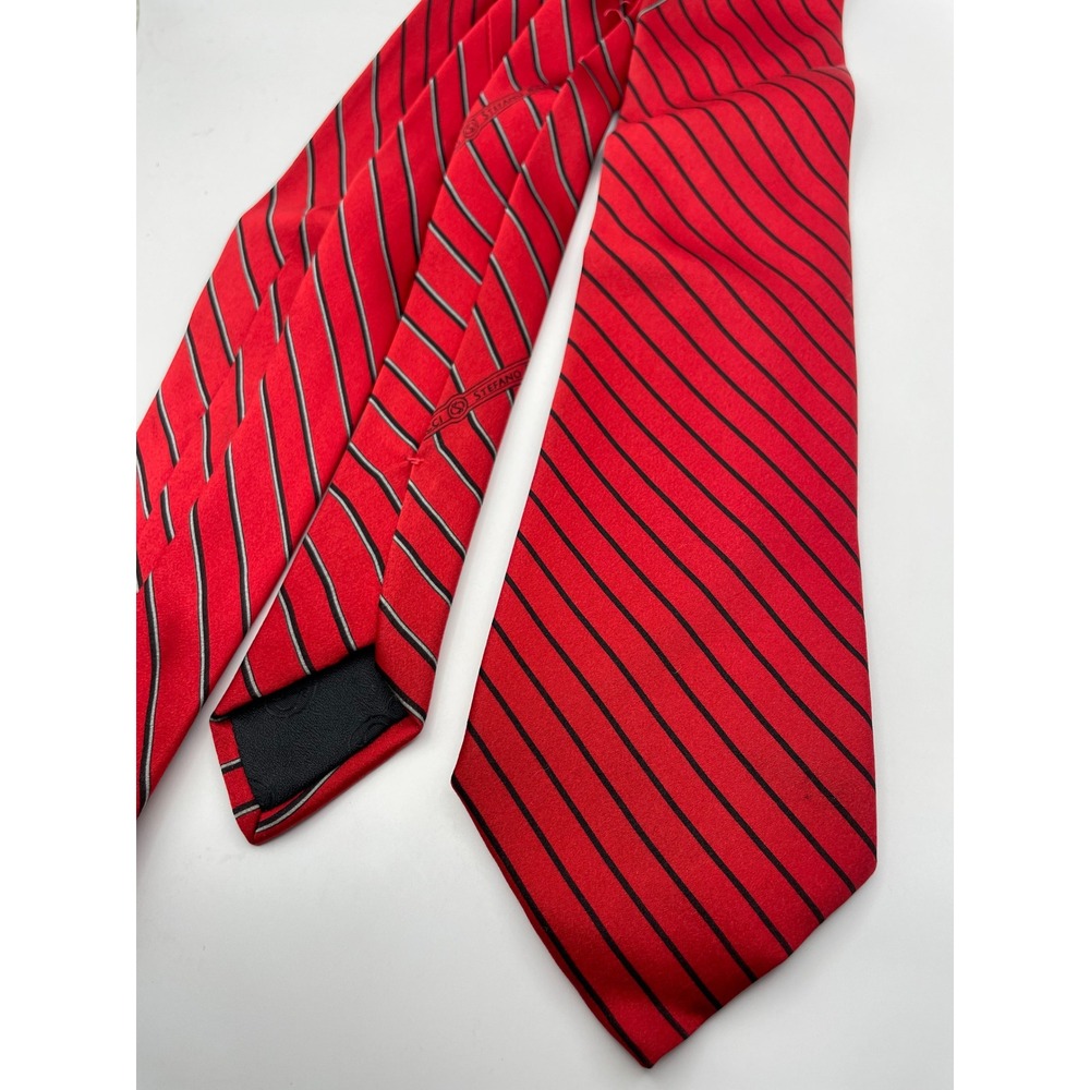 Stefano Ricci Napoleon Red Black Striped 100% Silk Tie Made in Italy 3.75"